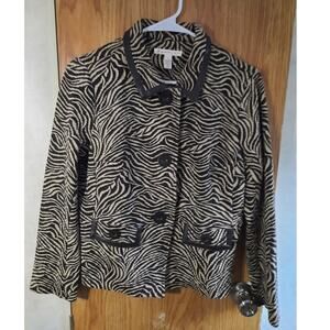 JM Collection Petite Zebra Print Cropped Jkt Blzr Workwear Sz M Neutral Graphic